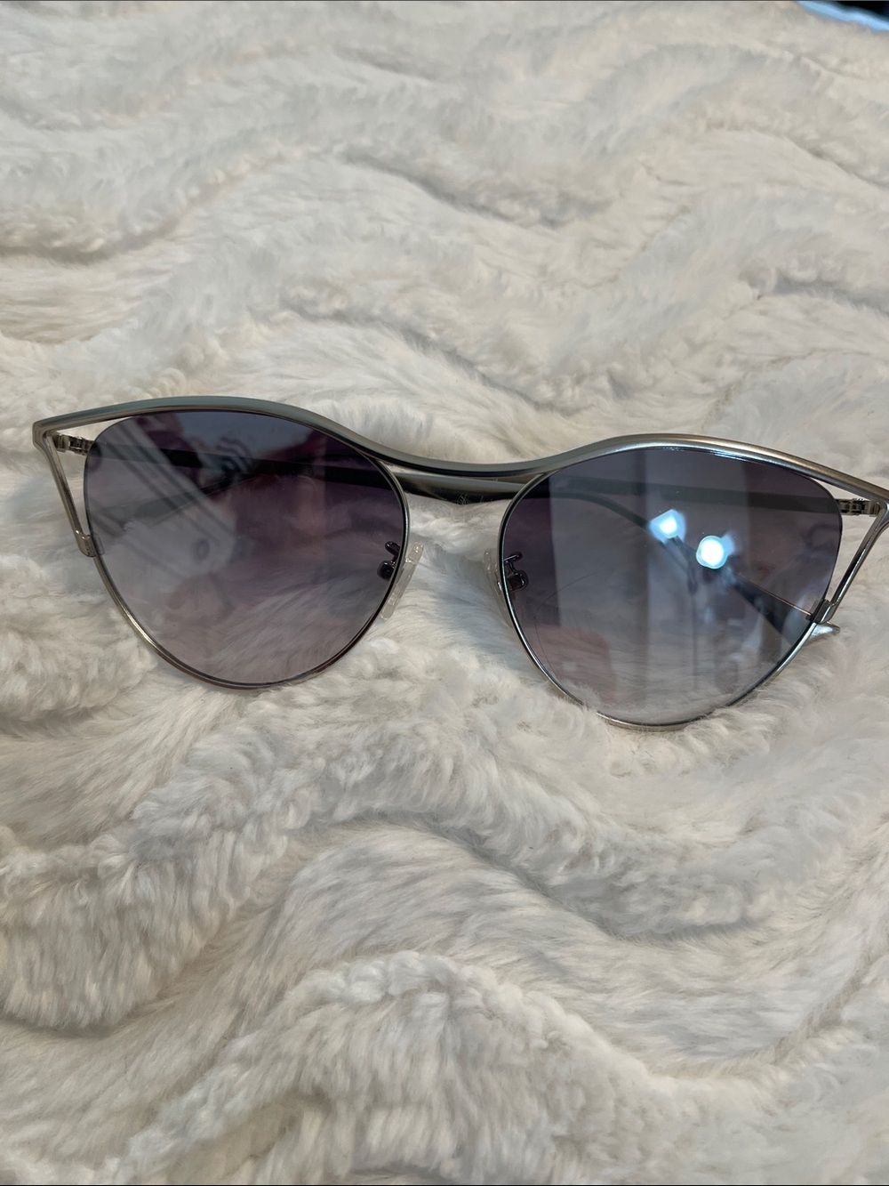 Cat Eye Silver Metal Frame Sunglasses with Gray Gradient Lenses